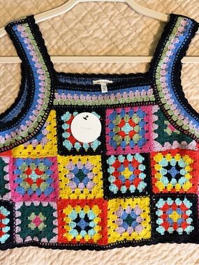 Women’s Crochet Square Neck Crop Top - Multicolor